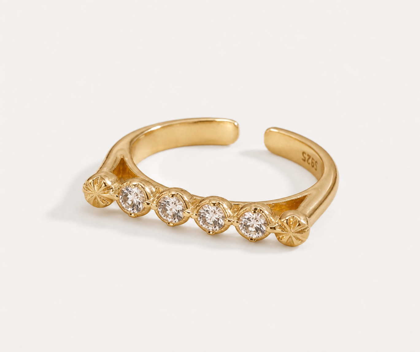 Bague Elios OPALINE PARIS en or avec pierre précieuse, vue de face, taille ajustable 52-56, bijou élégant et sophistiqué.
