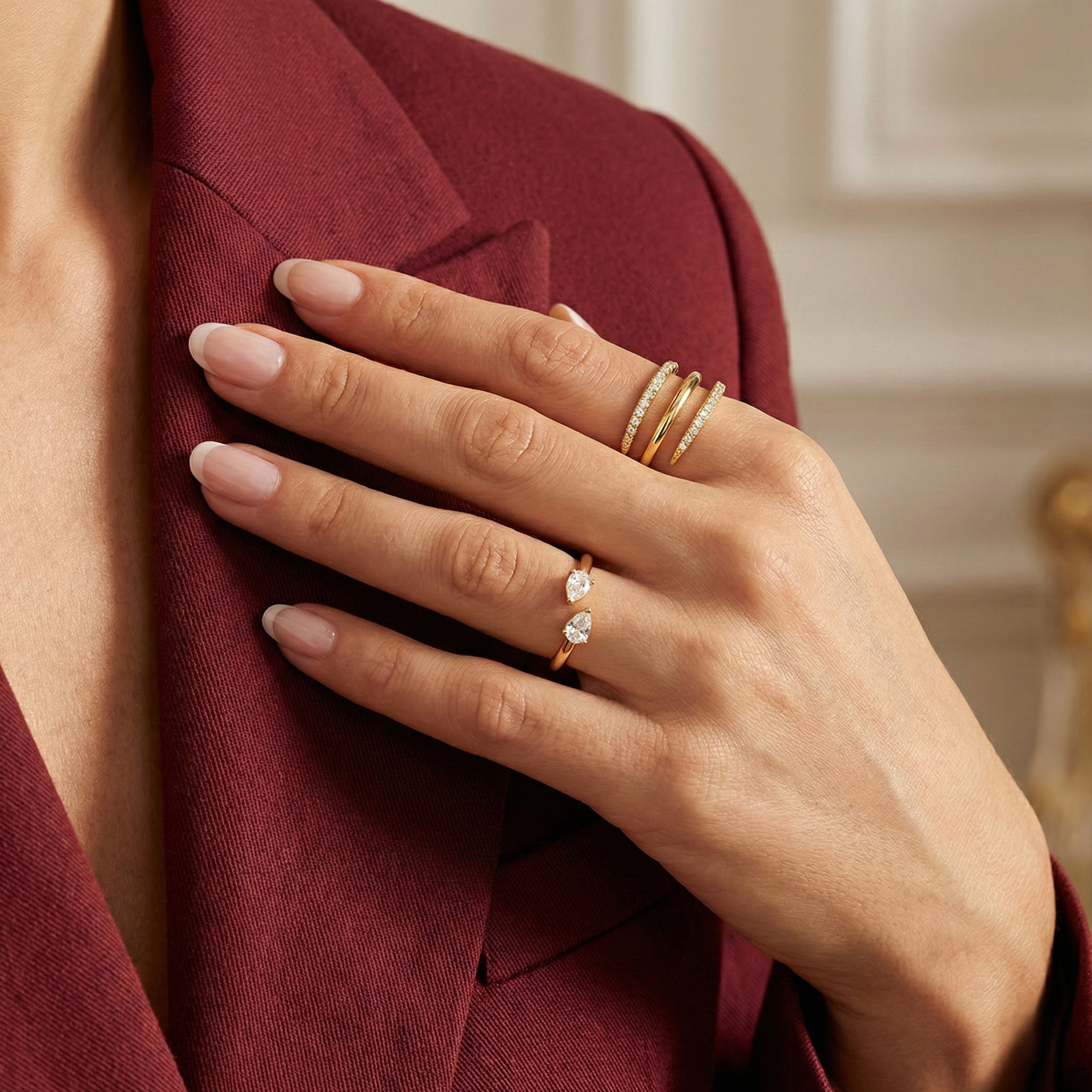 Bague Aure OPALINE PARIS en or avec un design élégant, vue de face montrant la finition raffinée et la taille réglable.